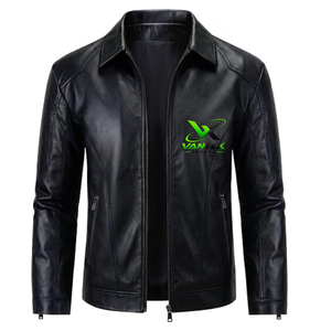 Chaqueta de Cuero Genuino Negra para Hombre VANTEX, Estilo Motero Vintage Ecológico, Corte Ajustado, Cuello Camisero, Cierre de Cremallera - Product Image 1