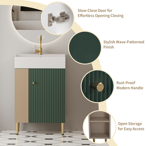 21.6\" Open Shelf Bathroom Vanity Soft Closing Door Ceramic Sink Cloakroom Storage Cabinet Left <b>Side</b>-Premium Open Vanities - Product Image 5