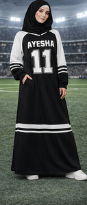 Abaya Deportiva Musulmana Personalizada, Estilo Árabe Dubai, para Fútbol, 2026, con Botones de Cuero, Diseño Turco con Bloques de Color, Tipo Cárdigan Largo - Product Image 4