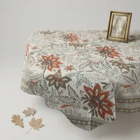 Nappe carrée en coton imprimé floral, style pastoral, lavable, décoration intérieure, motif estampé à la main