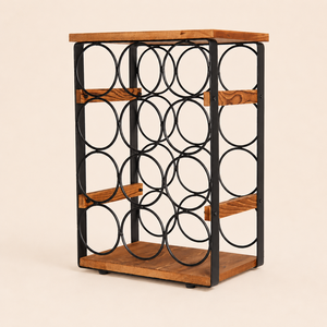 Modern 6-Bottle Metal <b>Wine</b> Rack Countertop Organizer with Wood Handle Space-Saving Matte Black Tabletop <b>Wine</b> Holder for Bar - Product Image 2
