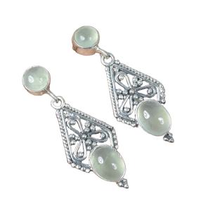 Prehnite Gemstone <b>Earrings</b> 925 Solid Sterling Silver Oval Shape <b>Earrings</b> for Women Girls <b>Dangle</b> <b>Earrings</b> Silver Jewellery - Product Image 1