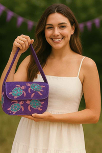Sacs à bandoulière en soie faits main, style ethnique, avec perles et motif brodé, fermeture à boucle, toile brodée - Product Image 4