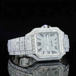 Montre intelligente de luxe rétro style baguette, cadran blanc 41 mm, bracelet en acier inoxydable, design unisexe, diamants Moissanite - Product Image 4