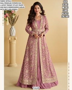 Aqua Raas Pink Anarkali traditionnel pour femmes - Tenue de soirée - Longueur au sol - Soie brodée - Product Image 1