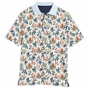 Polo à manches courtes pour homme, imprimé floral, décontracté, grande taille, tricoté, à motifs - Product Image 1