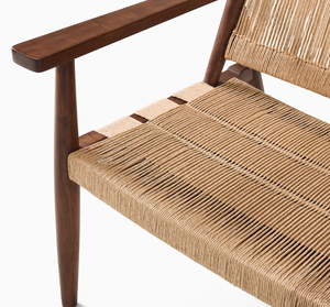 Fauteuil en bois moderne, structure en bois massif, assise tressée, design mid-century, chaise de salon, meubles faits à la main - Product Image 6