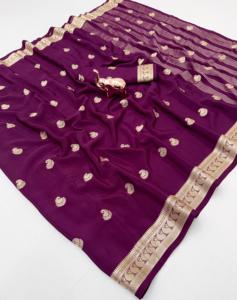 Sari en crêpe de viscose Mysore uni, moderne, pour fêtes et mariages, infroissable, séchage rapide, doux - Product Image 2