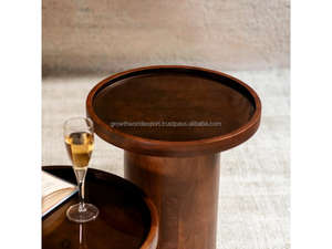 Juego de 2 Mesas Auxiliares Redondas de Madera, Mesas Auxiliares Cilíndricas Modernas de Madera Maciza, Juego de 2 Mesas Auxiliares Minimalistas de Madera, Set 2026 - Product Image 6