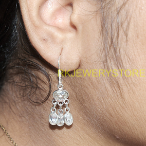 Pendientes colgantes de cuarzo de cristal natural, Plata de Ley 925, hechos a mano, estilo candelabro, estilo bohemio, vintage, joyería para mujer, regalo para hermana - Product Image 2