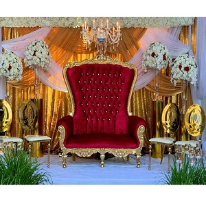 โซฟาสีแดงทรงสูงหรูหราสำหรับเจ้าสาวและเจ้าบ่าว รุ่น Royal Red Throne Lounge สำหรับเวทีงานแต่งงาน เฟอร์นิเจอร์งานแต่งงานไม้ขายดีอันดับต้นๆ - Product Image 1