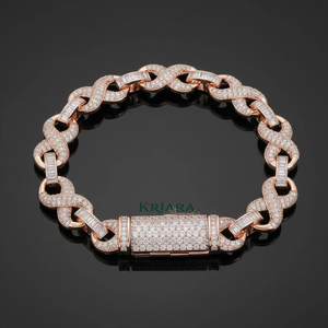 Bracelet unisexe de luxe en argent 925 plaqué or rose avec moissanite taille baguette, serti en canal, maillons de chaîne géométriques - Product Image 1