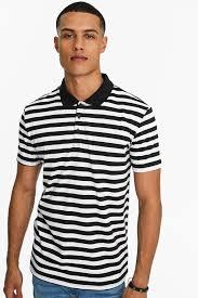 Men’s <b>Classic</b> Striped Polo Shirt – Black & White Horizontal Stripes – Short Sleeve Cotton Piqué – Breathable Casual Everyday Top - Product Image 3