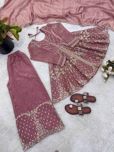 Best Selling Ethnic Wear Embroidered Reversible Quick Dry Georgette Work Top Dupatta Set Winter Diwali Wedding Party Wear <b>Kurta</b> - Product Image 2