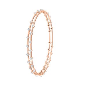 14K Rose Gold Round Lab Grown Diamond Double Line Geometric Station Bangle - Product Image 5