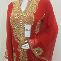 Abaya Kaftan en Georgette Modeste Spécial Ramadan, Longue, Manches Longues, Respirante, Légère, Tenue de Soirée Grande Taille pour Femme