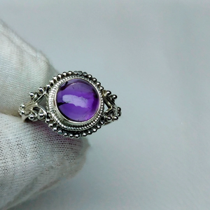 Bague en améthyste violette, argent 925, faite à la main, pour femme, style bague de fiançailles à taille ronde - Product Image 3