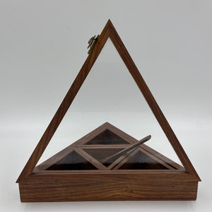 Handmade Triangular Wooden Spice Box | Indian Rosewood Masala Dabba Kitchen Organizer <b>Storage</b> <b>Container</b> with Lid Spoon - Product Image 3