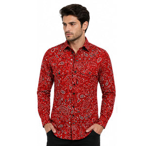 Chemise de travail unisexe rouge à motif cachemire, manches longues, en coton, antistatique, imperméable, grande taille, confortable, uniforme de mode - Product Image 5