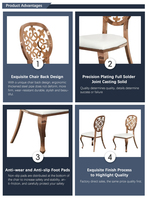 Chaise de luxe empilable en acier inoxydable plaqué or, ornée de découpes, pour mariages et événements formels, idéale pour salons et villas