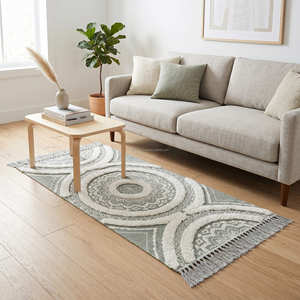 Scandinavian Flat <b>Weave</b> Cotton Runner Rug Neutral Stripe Decorative Hallway Floor Rug Indoor Home Décor - Product Image 1