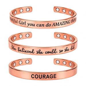 Juego de 3 Pulseras Terapéuticas de Cobre Rosa con Múltiples Imanes, Grabado con Mensajes Inspiradores y Motto Bíblico - Product Image 3