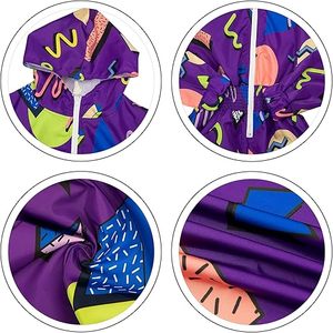 Women's Purple Geometric Print Full Length Zipper Jumpsuit Style Sporty Wear Breathable <b>Knitted</b> Spandex Polyester One <b>Set</b> - Product Image 4