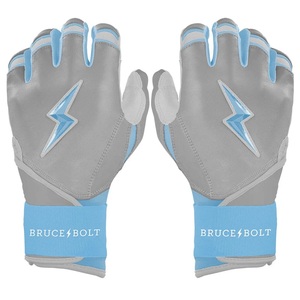 Bruce Bolt Leather Batting Gloves Blue Padded Microfiber Knit Fabric <b>Hook</b> and Loop Closure Unisex Adult Professional Training - Product Image 1