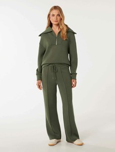 Conjunto Deportivo Verde Oliva para Mujer, Sudadera con Cierre de Media Cremallera, Pantalones Anchos, Corte Regular Informal, Manga Larga, Estampado con Efecto Ácido - Product Image 1