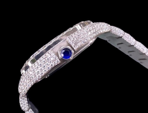 Montre de luxe en diamant, boîtier carré, acier inoxydable, bracelet en moissanite, mouvement à quartz ETA, affichage analogique-numérique 41 mm, saphir - Product Image 2