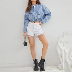Women's PU Leather Motorcycle Trucker Jacket Full Sleeve Slim Fit Zipper Closure Solid Color <b>Drop</b> Shoulder Short Length Utility - Product Image 3