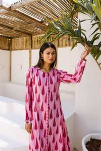 Vestido Largo de Verano Casual con Estampado Floral Rosa, Cintura Natural, Manga Larga, Corte Holgado y Estilo Romántico - Product Image 6