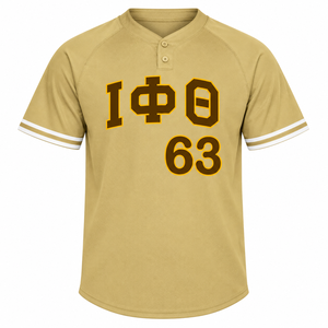 Camiseta Henley IOTA Marrón Dorado para Hombre, Manga Corta, Cuello con Botones, Letras Griegas, Camisa de Fraternidad, Atlética, Casual - Product Image 3
