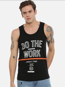 Débardeur noir sans manches pour homme avec imprimé « Do The Work », col rond, style décontracté, coton respirant, coupe ajustée - Product Image 3