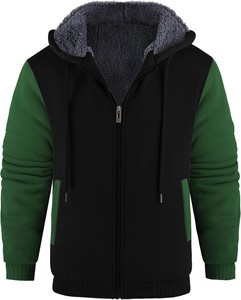 Sudadera con Capucha y Cremallera para Hombre 2026, Forro Polar, Manga Camuflaje, Corte Regular, Estilo Casual para Otoño, Color Negro con Patrón Azul y Blanco - Product Image 3