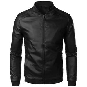 Chaqueta de cuero genuino para hombre, con cuello alto, cierre de cremallera, estilo bomber, a prueba de viento e impermeable, para invierno. - Product Image 2