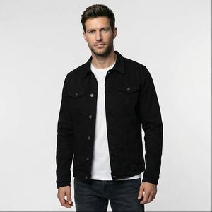 Vente Flash 2025 Nouvelle Collection Veste en Jean Noire Décontractée pour Homme en Coton Lavé Uni avec Logo Frontal Haute Qualité Respirante - Product Image 1
