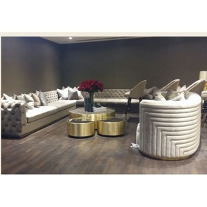 Moderno y Lujoso Conjunto de Sofá Seccional en Forma de L con Mesa de Centro de Mármol |   Muebles de Interior Contemporáneos para Sala de Estar - Product Image 1