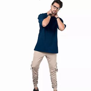 T-shirt à manches courtes pour homme, bleu marine, col rond, coupe classique, couleur unie, décontracté, en jersey de coton tricoté - Product Image 2