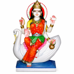 Premium Marble Brahmani Maa Statue | Handcrafted White Marble Brahmani Devi Murti with Swan | MALIYAS Jaipur - Product Image 2