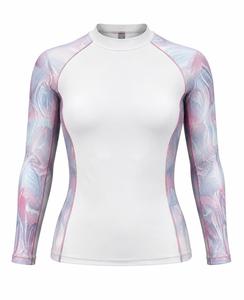 เสื้อแรชการ์ดแขนยาวผู้หญิงลายหินอ่อนสีขาวชมพูฟ้า ป้องกันรังสียูวี ผลิตจากผ้าสแปนเด็กซ์โพลีเอสเตอร์ เป็นมิตรต่อสิ่งแวดล้อม แห้งเร็ว กำลังเป็นที่นิยม - Product Image 2
