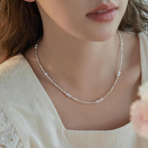 Collar de Perlas de Agua Dulce de Alta Gama para Mujer, Diseño de Cielo Estrellado con Plata Rota, Estilo de Lujo Ligero, Cadena para Clavícula - Product Image 4