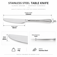 Ensemble de 3 couteaux de table en acier inoxydable, 216 mm, couteau à dîner classique, durable, réutilisable, couverts pour la maison, la cuisine, le restaurant