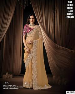 Sari traditionnel en organza satiné Zari de Shree Krishna Textiles pour femmes - Anti-humidité, infroissable, idéal pour l'hiver et toutes les saisons, mariages et fêtes - Product Image 2