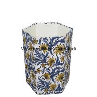 Housse de poubelle imprimée à la main en tissu 100% coton, design décoratif pour la maison, motif roulé pour un intérieur élégant