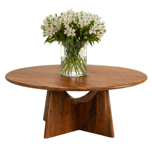 Mesa de Centro de Madera de Mango Redonda, Estilo Rústico Moderno, con Patas Plegables Resistentes, Ideal para el Hogar u Oficina - Product Image 1