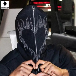 ผ้าฝ้ายเฟรนช์เทอร์รี่เนื้อหนาสำหรับฤดูหนาว เป็นมิตรกับสิ่งแวดล้อม ระบายอากาศได้ดี ปักลายแบบกำหนดเอง ตกแต่งด้วยแพทช์  สำหรับผู้ชาย  ตกแต่งด้วยคริสตัลแบบซันเฟด - Product Image 3