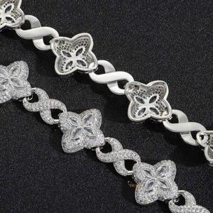 Luxury 925 Silver Rhodium Plated Flower Chain <b>Bracelet</b> Pave Setting Diamond Unisex Everyday Wear Jewelry - Product Image 2