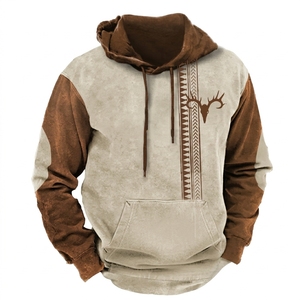 Sweat à capuche pour homme 100% coton écologique, tendance streetwear printemps-automne, impression numérique de cerf, mythologie viking - Product Image 1
