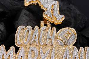 Colgante de Letra Bicolor con Incrustaciones de Moissanita y Diamantes Dvars, Plata de Ley 925, Estilo Hip Hop, con Bail Personalizado, DDP-07, Bañado en Rodio/Oro - Product Image 2